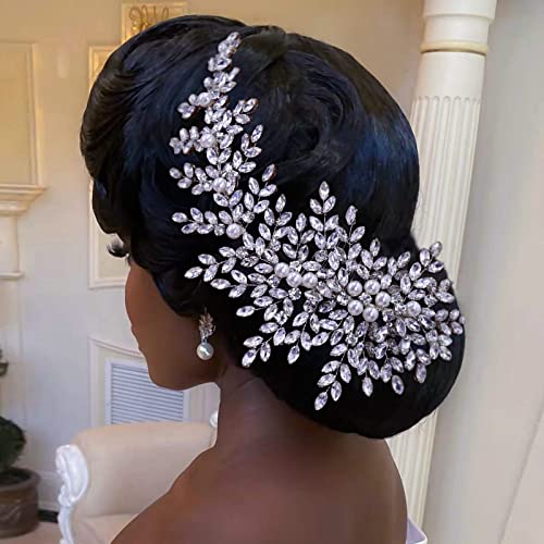 AMORARSI Crystal Wedding Hair Comb Bridal Hair Accessories Pearl and Rhinestone Bridal Side Combs for Women and Girls (Silver)
