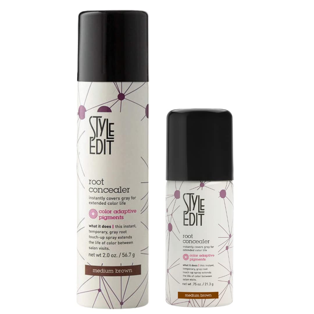 Style Edit Medium Brown Travel Size and Full Sized Root Concealer Duo to Cover Up Roots and Grays.
