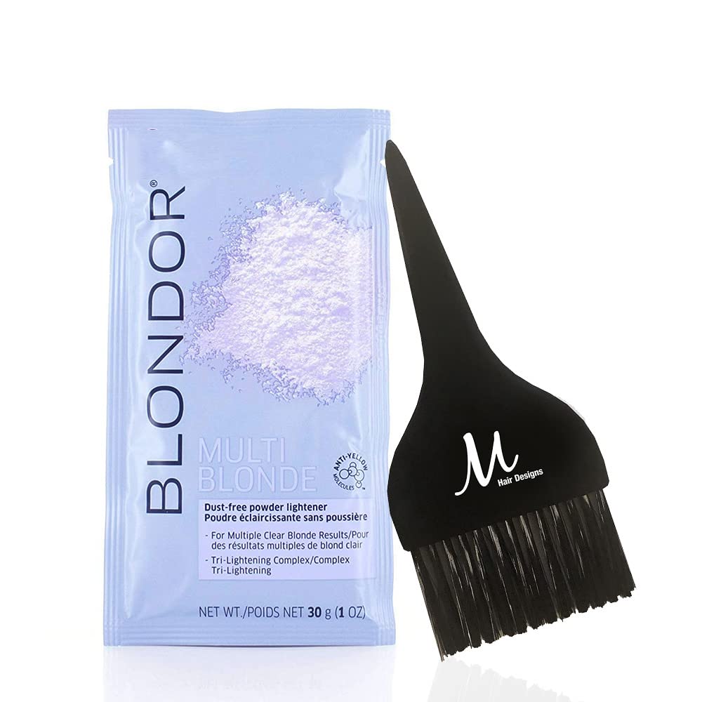 M Hair Designs Tint Brush Black for Blondor Hair Lightening Powder Multi Blonde Dust-Free 30 grams Sachet (Bundle 2 items)