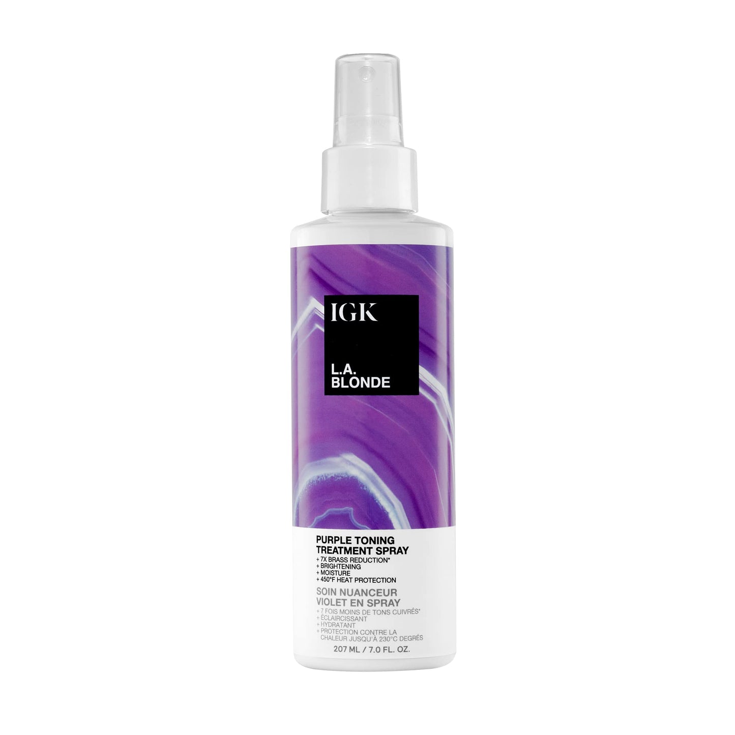 IGK LA BLONDE Purple Toning Treatment Spray | Brighten + Neutralize Brass + Heat Protectant | Vegan + Cruelty Free | 7 Oz