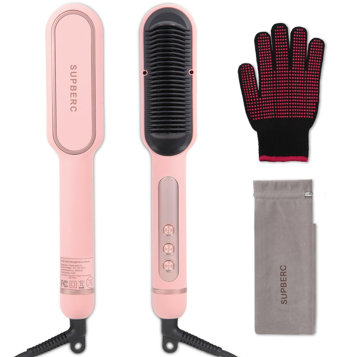 Negative Ionic Hair Straightener Brush with 9 Temp Settings, 30s Fast Heating Hair Straightening Comb with LED Display, Anti-Scald & Auto-Shut Off Hair Straightening Iron for Women (Pink)