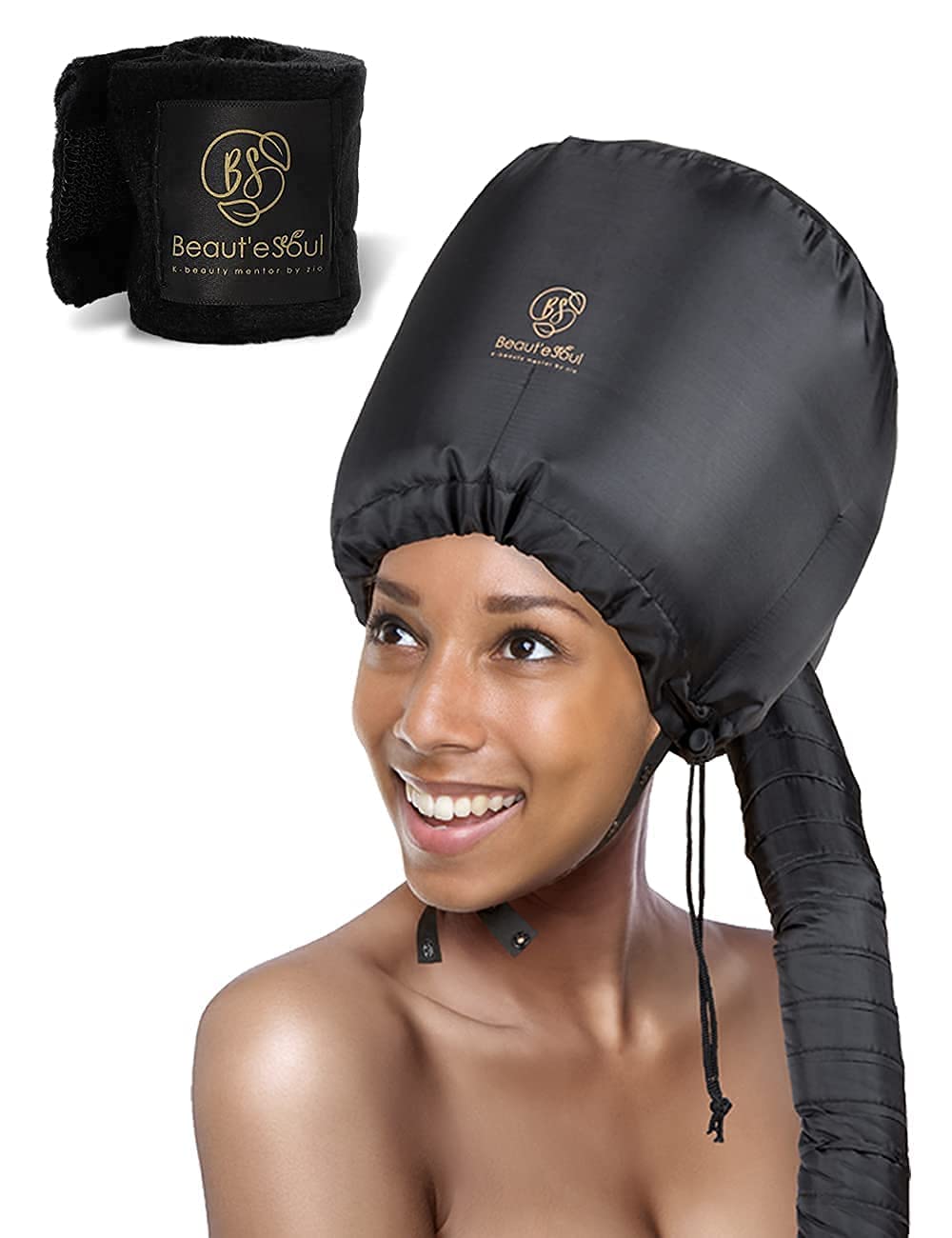 BEAUT'E SEOUL Soft Bonnet Hood Hairdryer Attachment with Headband that Reduces Heat Around Ears and Neck, Portable Hair Steamer for Natural Hair