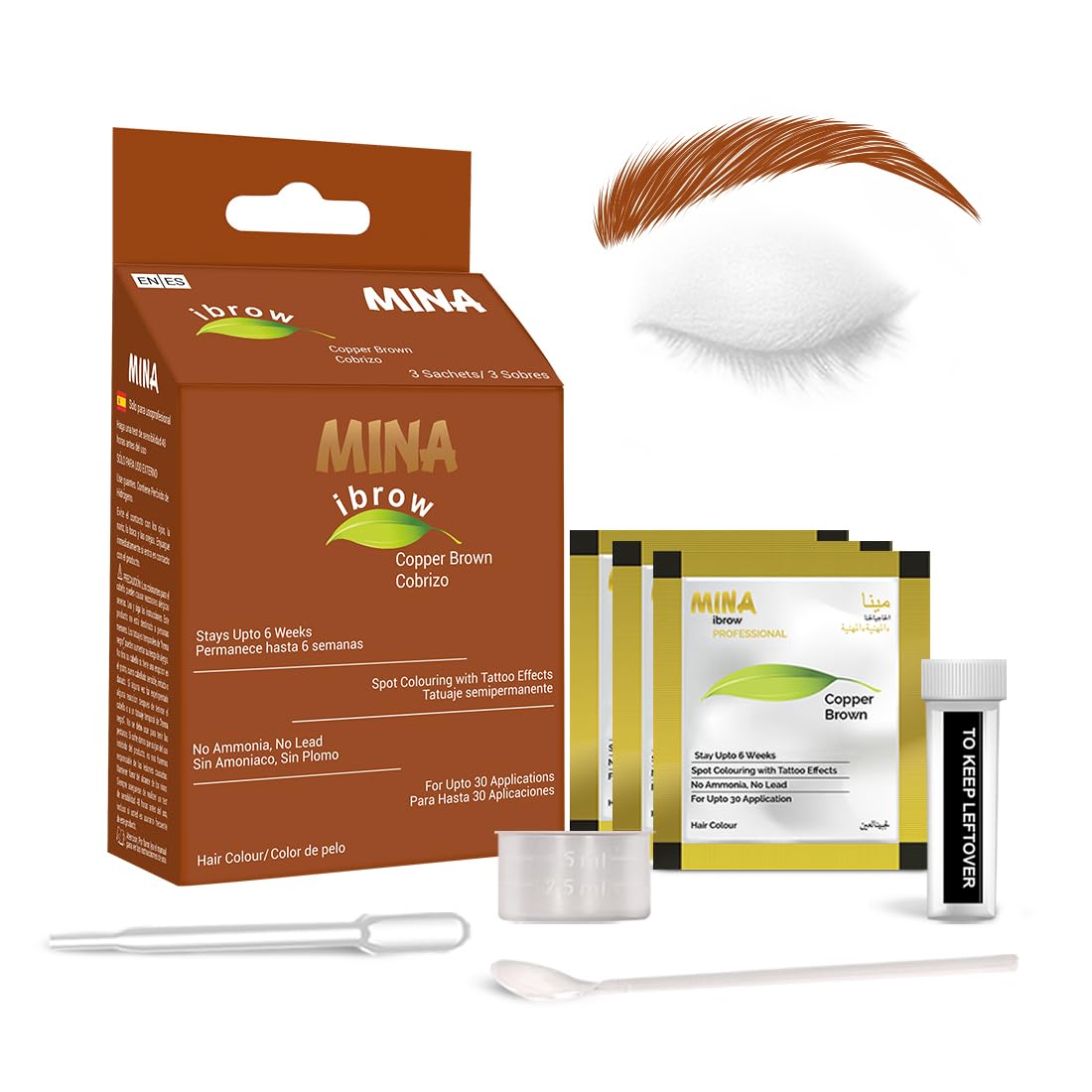 Mina ibrow Hair Color Copper Brown|Natural Spot coloring Hair Tinting Powder, Water and Smudge Proof |No Ammonia, No Lead with 100% Gray Converge|Vegan and Cruelty free