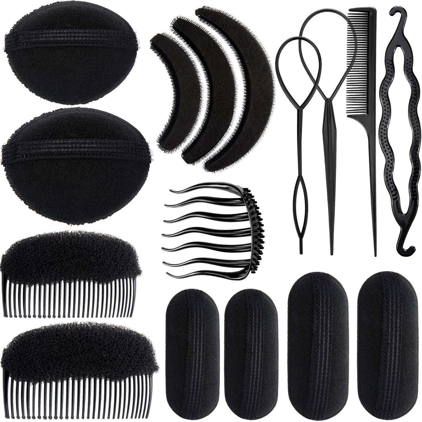16 Pieces Hair Bump Hair Sponge Bumps Hair Padding Hair Bumps for Volume Insert Tool Simple Hair Braid Tools Hair Bases up Combs Hair Styling Tools Hair Accessories for Girls Women Hair Styling