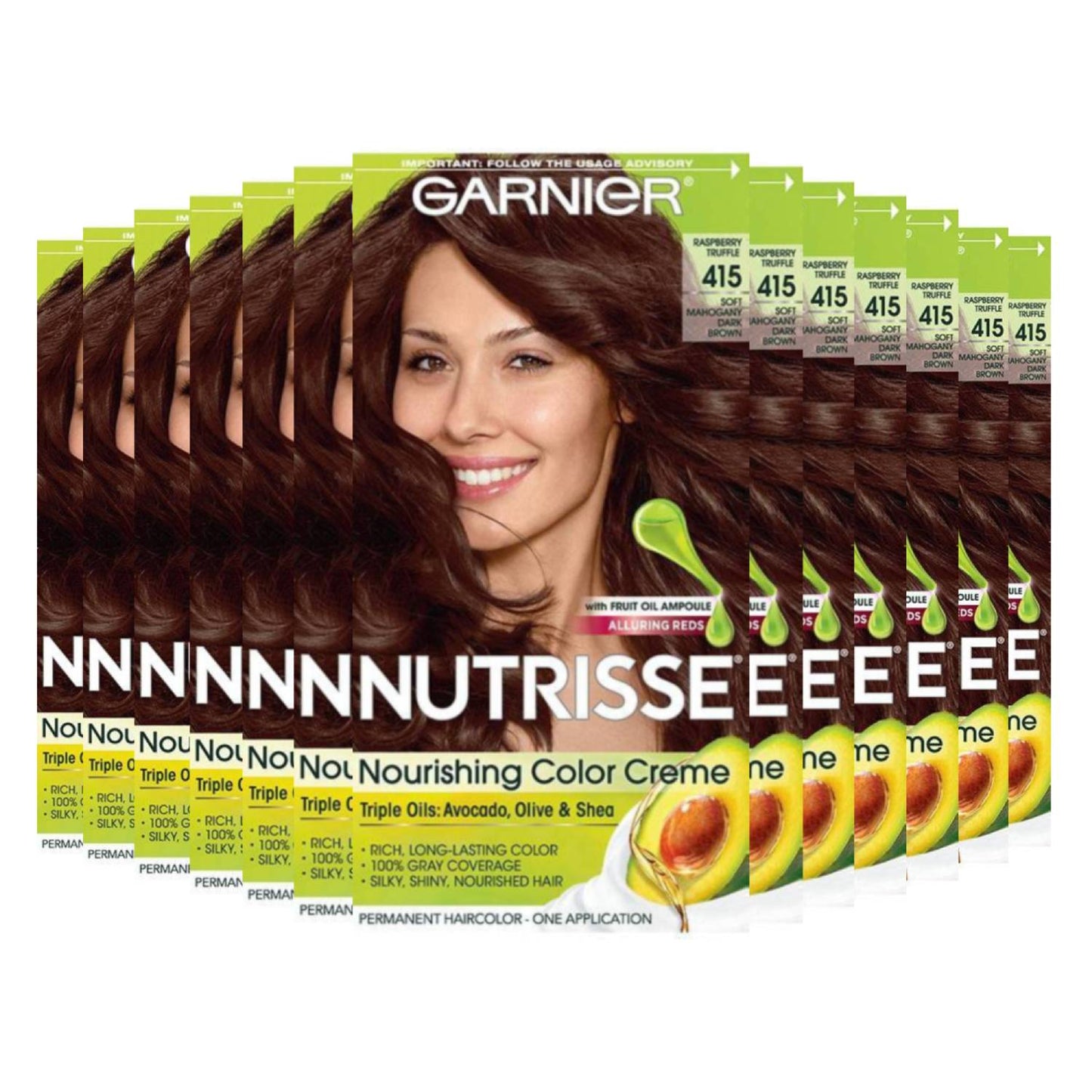 Garnier Nutrisse Nourishing Color Creme - Soft Mahogany Brown 415 (Raspberry Truffle) - 12 Pack