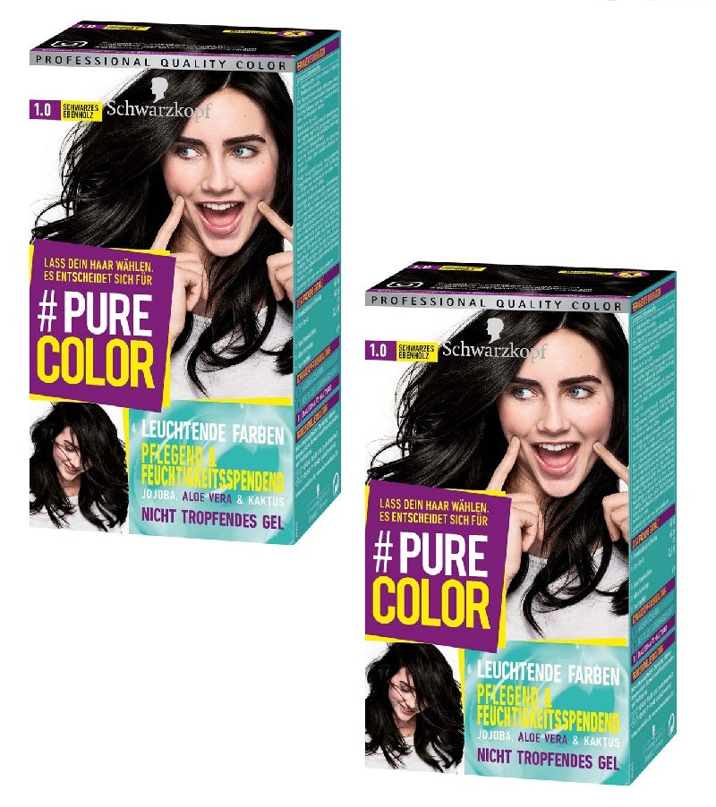 2xPack Schwarzkopf PURE COLOR Coloration - 1.0 Black Ebony