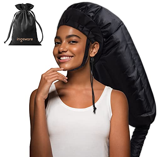 Bonnet Hood Hair Dryer Attachment: Ingeware Bonnet Hair Dryers for Women - Hair Dryer Bonnet Extra Large Adjustable Deep Conditioning Cap Drying Heat Cap for Natural Curly Hair Home Use (Black)