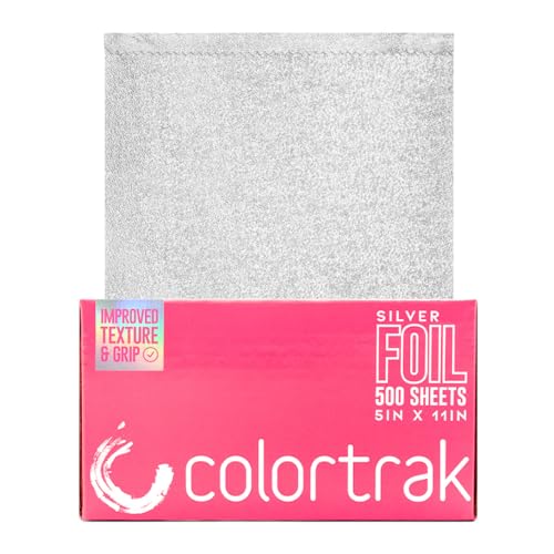 Colortrak Embossed Sheets Silver Aluminum Foil Pop-up Dispenser, 500 Pre-cut Sheets Non-slip Textured Silver 5 x 11 Sheets for Hair Foil Coloring and Highlighting Sheet Applications