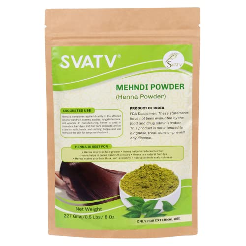 SVATV Natural Henna Powder | Lawsonia Inermis | Natural Looking Shiny Hair | Strengthens & Repairs Damage Hair For Men & Women Natural Hair Color - 227g | 8oz | Half Pound