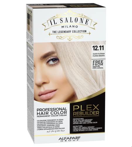 Il Salone Milano Plex Rebuilder Permanent Hair Color Cream - 12.11 Silver Platinum Professional Hair Dye Kit for a Natural Gloss & Glaze - Paraffin, Paraben, and Alcohol Free