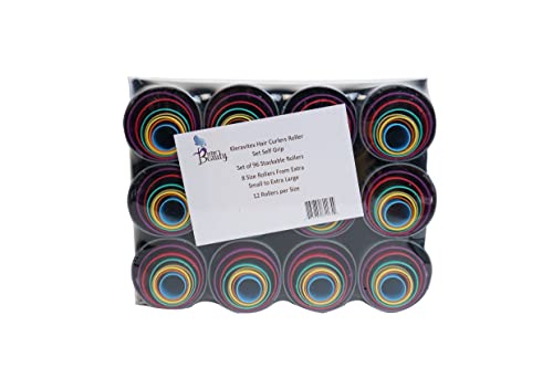 Kleravitex Hair Curlers Set of 96 Stackable Rollers in 8 Sizes From Extra Small to Extra Large - 12 Per Size - Hairdressing Curlers for Women - Curling Styling Tool