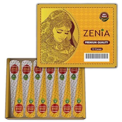 Zenia Premium Henna Cones (35g Each) - 100% Natural Ready to Use Henna Paste Hair Color Hair Dye Cones Reddish Brown Color (12 Pack)