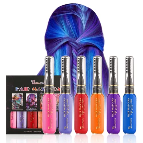 CkFyahp Temporary Hair Dye for Girls, 6 Pcs Hair Color Chalk Comb for Dark & Light Hair, Punky Color Washable Hair Dye Mascara for Kids Women Party Birthday Gifts