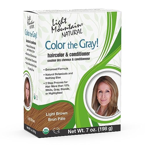 Light Mountain Henna Hair Color & Conditioner, Color the Gray - Light Brown Hair Dye for Men/Women, 2-Step Chemical-Free, Semi-Permanent Hair Color for White, Gray, and Blonde Hair, 7 Oz