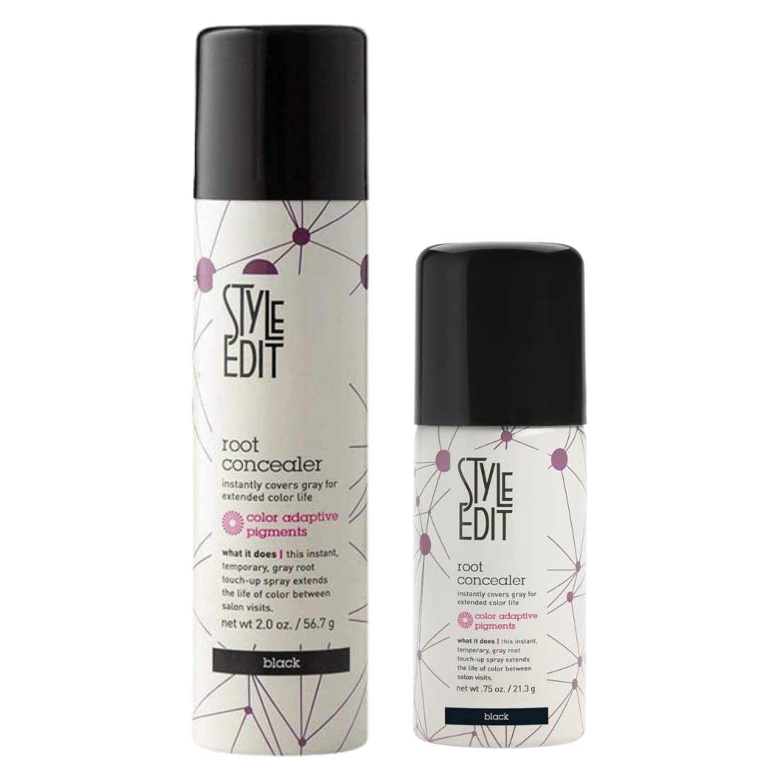 Style Edit Black Travel Size and Full Sized Root Concealer Duo to Cover Up Roots and Grays.