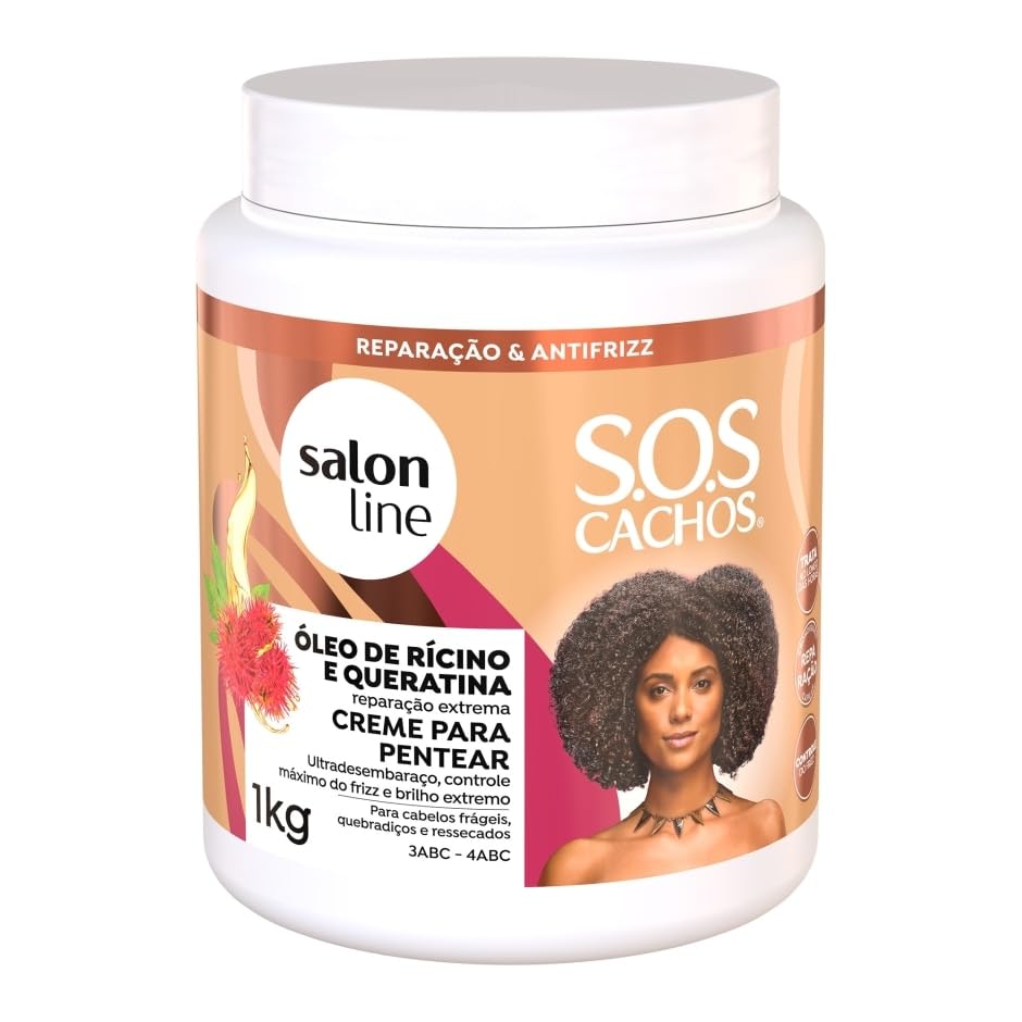 Salon Line - Linha SOS Cachos (Oleo de Ricino e Queratina) - Creme para Pentear 1 Kg - (SOS Curls (Castor Oil and Keratin) Collection - Combing Cream Net 35.27 Oz)