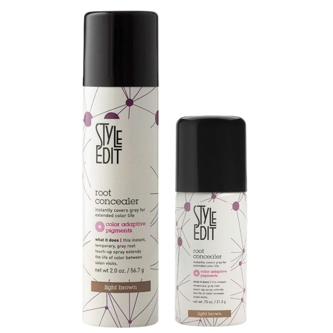 Style Edit Light Brown Travel Size and Full Sized Root Concealer Duo to Cover Up Roots and Grays.