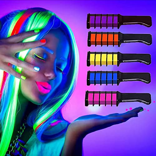 Glow Temporary Hair Chalk Comb, Glow in The Black Light Washable Hair Color Comb for Girls Kids Non-Toxic Hair Dye for Birthday Halloween Cosplay Party