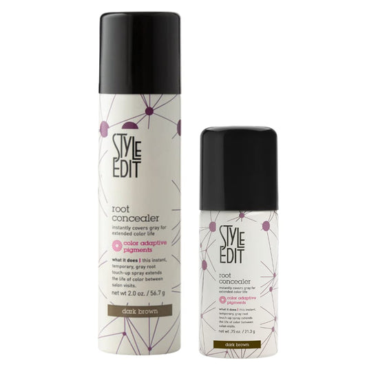 Style Edit Dark Brown Travel Size and Full Sized Root Concealer Duo to Cover Up Roots and Grays.