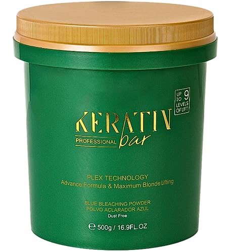 KERATIN BAR Professional Blue Bleaching Powder - Plex Technology - Lifts up to 9 Shades - Maximum Lifting Extra Strength Lightener Hair Highlights All Type & Highlighted Hair - Dust Free - 16.9 oz