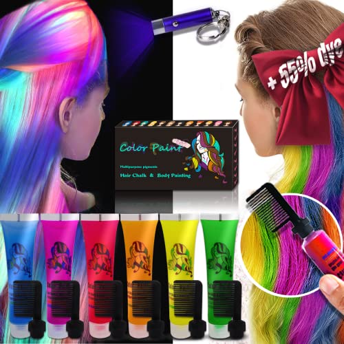 Temporary Hair Dye, Hair Dye Glow in the Dark Paint Can Dye More 55% Hair Than Hair Chalk on Christmas, Birthday and Music Festival Party Supplies, Gifts for Girls and Boys
