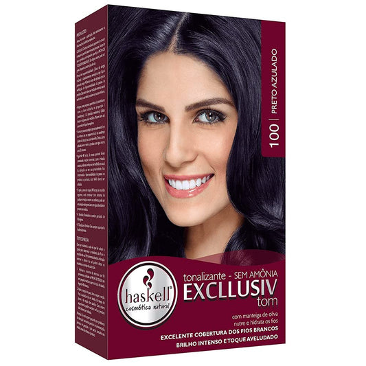 Haskell - Linha Excllusiv Tom - Preto Azulado Cor 100 (Bisnaga 40 gr + Frasco Aplicador 60 Ml + Sache 30 Gr) - (Bluish Black Color 100 (Tube Net 1.4 Oz + Applicator Bottle 2 Fl Oz + Sachet Net 1 Oz))