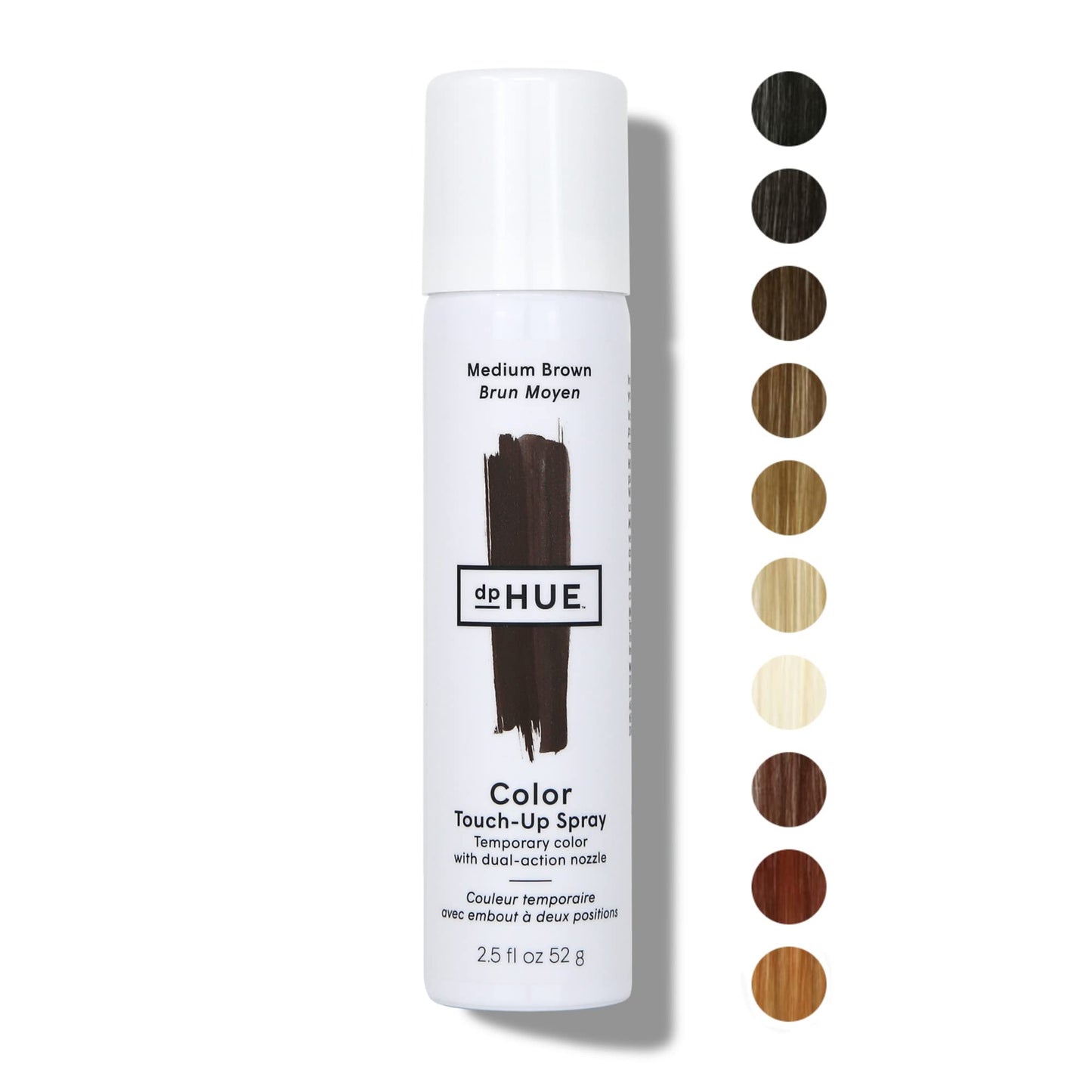 dpHUE Color Touch-Up Spray - Medium Brown, 2.5 oz - Root Cover Up Spray with Dual-Action Nozzle for Precise Root Touch Up & Fast, Total Hair Cover - Gluten-Free, Vegan
