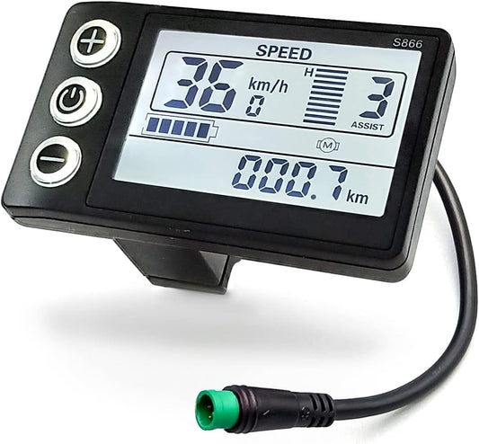 Electric Bicycle LCD S866 Display Meter, 24V 36V 48V 60V E-Bike Display Meter Control Panel with SM/Waterproof Plug
