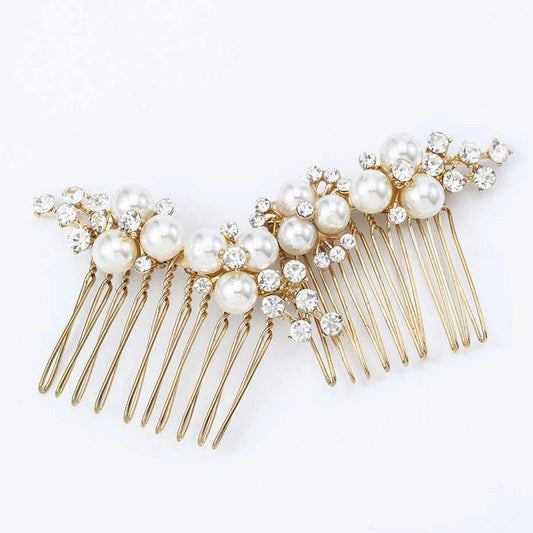 Asooll Gold Wedding Pearl Hair Comb Bride Crystal Headpiece Bridal Rhinestone Hair Clip Hair Accessories for Women and Girls (Set of 2) (A-Gold)