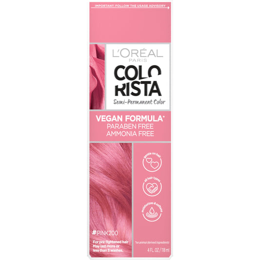 L'Oreal Paris Colorista Semi Permanent Hair Color for Bleached or Blonde Hair, Color Depositing Hair Mask Formula, Pink