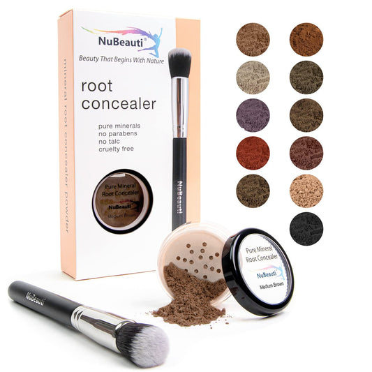 Hair Root Touch Up Powder – Root Cover Up Hair Powder – 11 True-to-Nature Root Concealer Shades – Zero Fragrance, Talc or Parabens – Hair Cover Hairline Powder by NuBeauti (With Brush, Medium Brown)