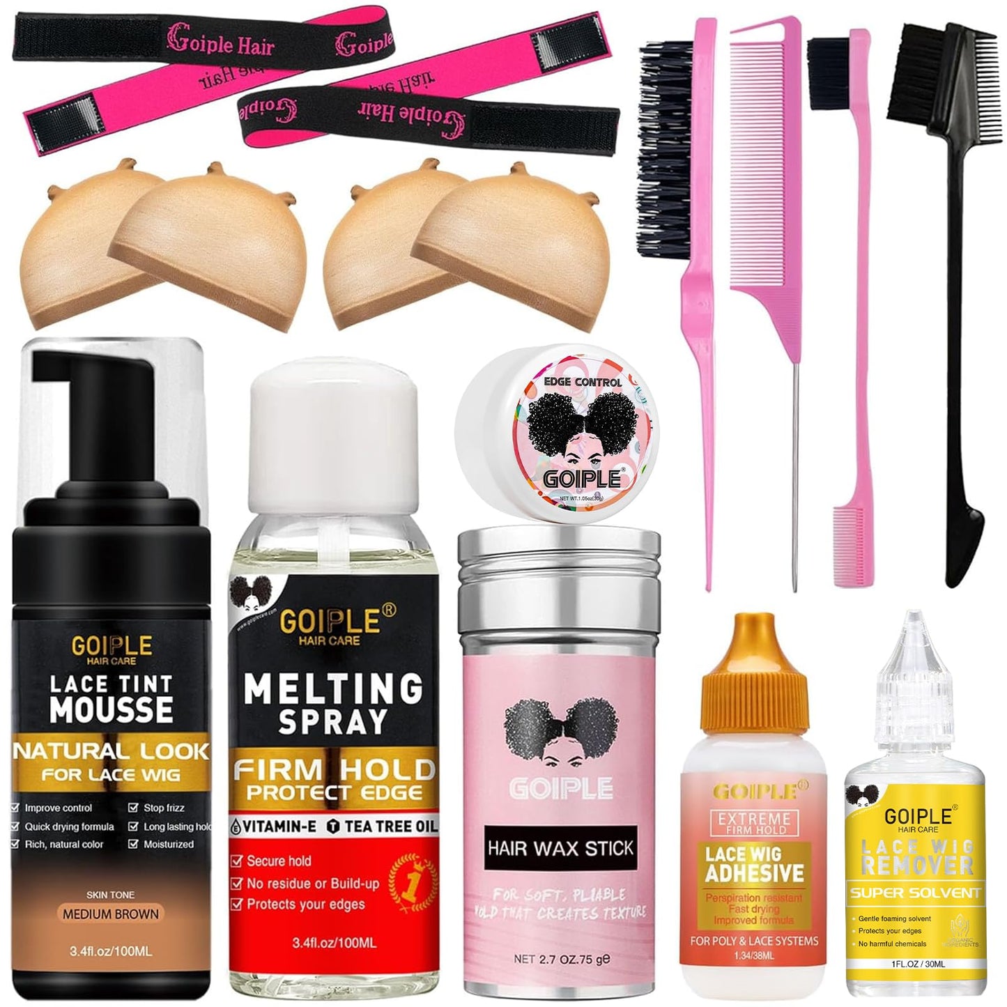 Lace Tint Melting Hair Mousse, 200ML Lace Tint Mousse for Women Hair Wigs Lace Wigs Toupees and Hairpieces Natural Finishing Lace Color, Lace Tint Mousse for Wigs Lace Melting Spray Tool Set (Brown)