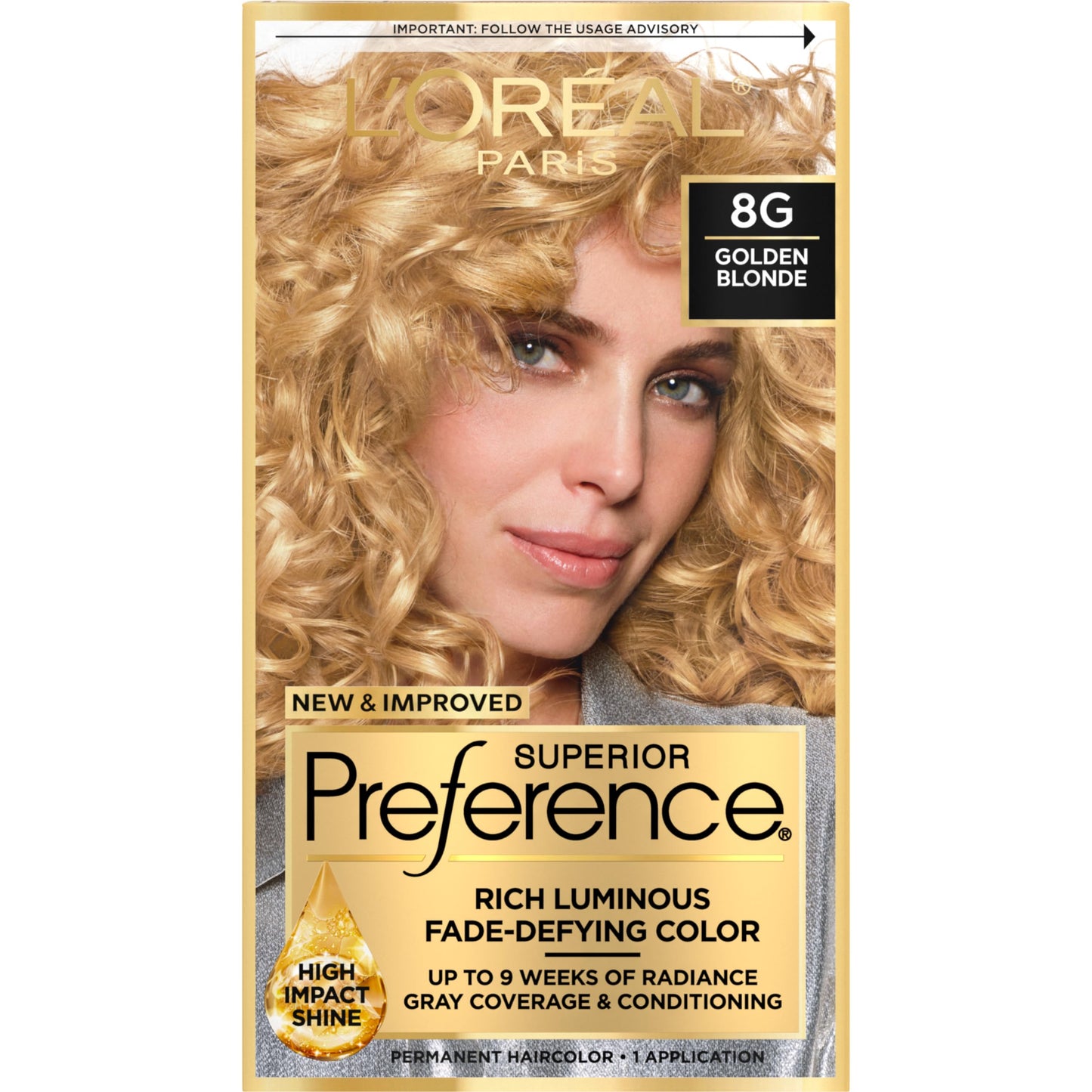 L'Oreal Paris Superior Preference Fade-Defying + Shine Permanent Hair Color, 8G Golden Blonde, Pack of 1, Hair Dye
